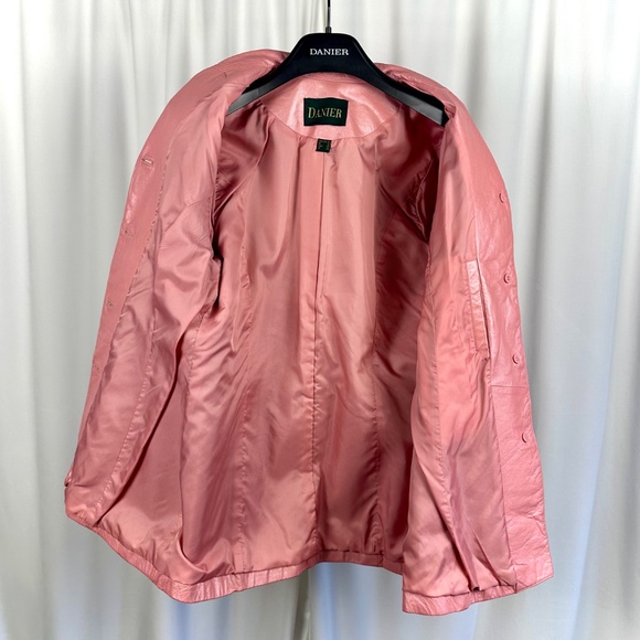 Vintage Danier Leather Metallic Bubblegum Pink Car Coat Jacket • Blazer Size S/M - Picture 10 of 10